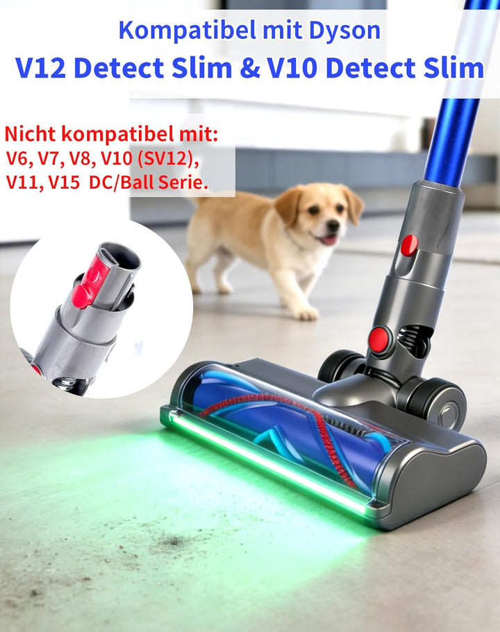 Bürste für Dyson V12 Detect Slim & V10 Digital Slim, Anti-Tangle Bodenbürste mit grünem LED-Licht, E