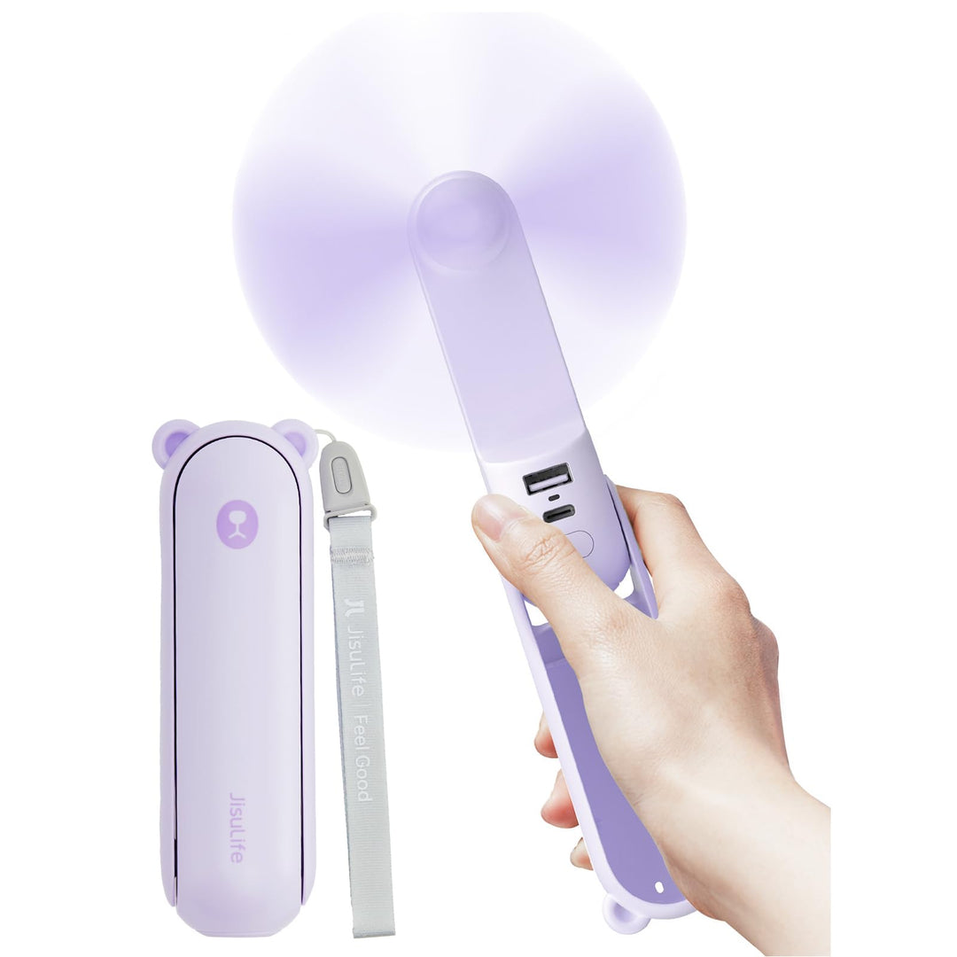 JISULIFE Handventilator Mini Ventilator 3 IN 1, mit 4500 mAh Powerbank USB Akku Klein, Batteriebetri