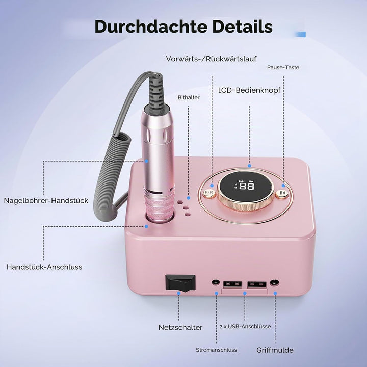 Elektrischer Nagelbohrer Professional,35000RPM Mehrere Zubehör, Nagelbohrmaschine mit 11 Bohrböcken