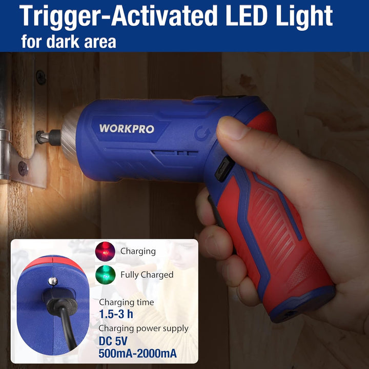 WORKPRO 18 tlg. Werkzeugset mit 3,7V USB C Akkuschrauber klein, Werkzeugkoffer gefüllt Werkzeugsatz
