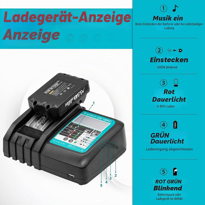 2 x 10.0Ah Akku Ersatzakku für makita akku 18V BL1860B BL1850B BL1840 BL1830 BL1815 BL1845 BL1890 BL