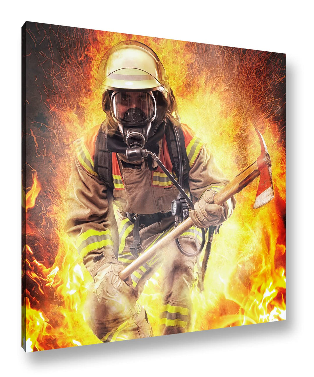deyoli Feuerwehrmann im Einsatz Format: 70x70 als Leinwandbild, Motiv fertig gerahmt auf Echtholzrah