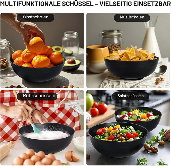 Unzerbrechliche grosse Müslischalen – 2,25 l Kunststoff leichte Salat-, Suppen-, Obstschalen-Sets –