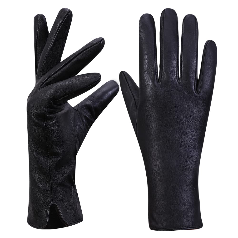 MGGM collection Damen Lederhandschuhe Touchscreen Kaschmir gefüttert M Schwarz, M Schwarz