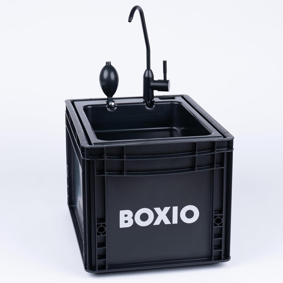 BOXIO Wash, mobiles Waschbecken, Spülbecken für Van, Camping Garten, Spüle mit Wasserhahn, Kunststof