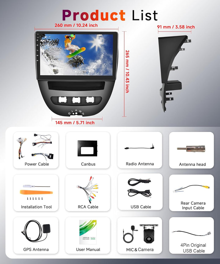 【2+32G】 Hodozzy Carplay/Android Auto Android Autoradio 2 Din für Toyota Aygo/Peugeot 107/Citroen C1