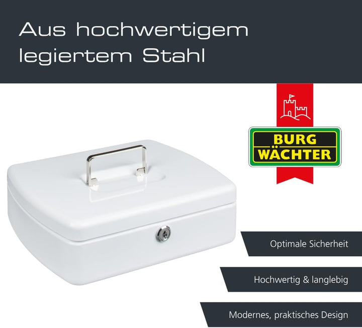 Burg-Wächter Geldkassette abschliessbar mit Schlüssel und Hartgeldeinsatz, Stahlblech, Office 2257,