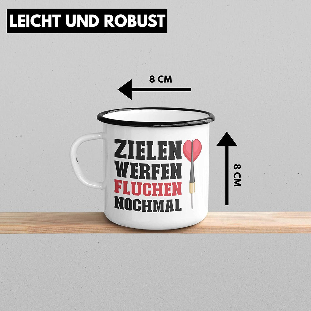 Trendation - Dart Emaille Tasse Dartpfeil Zielen Werfen Fluchen Nochmal Spruch Männer Dart-Spieler G