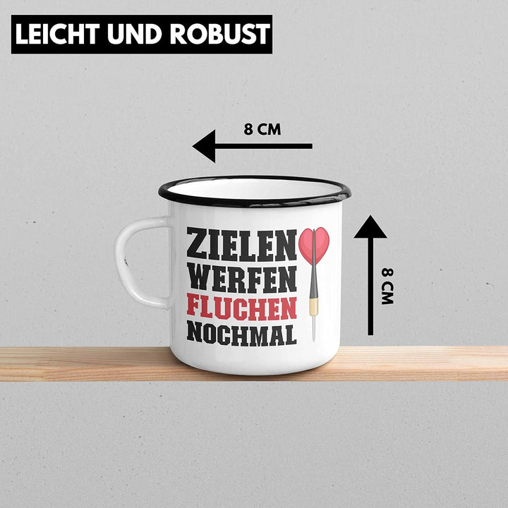 Trendation - Dart Emaille Tasse Dartpfeil Zielen Werfen Fluchen Nochmal Spruch Männer Dart-Spieler G