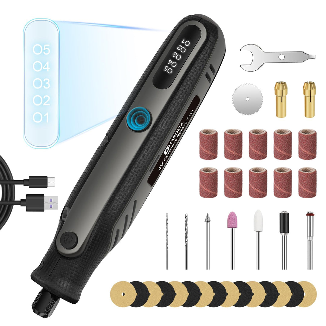 HARDELL Digitalanzeige Multifunktionswerkzeug, 4V Mini Rotationswerkzeug Set mit 37 Zubehör, Ideal f
