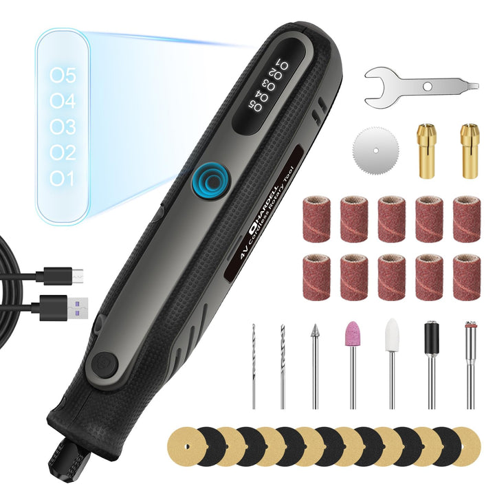 HARDELL Digitalanzeige Multifunktionswerkzeug, 4V Mini Rotationswerkzeug Set mit 37 Zubehör, Ideal f