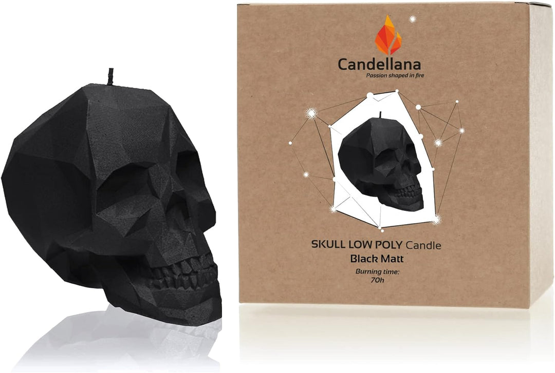 Candellana Kerze Kleiner Schädel Low Poly | Höhe: 12 cm | Schwarz | Totenkopf | Handgefertigt in der