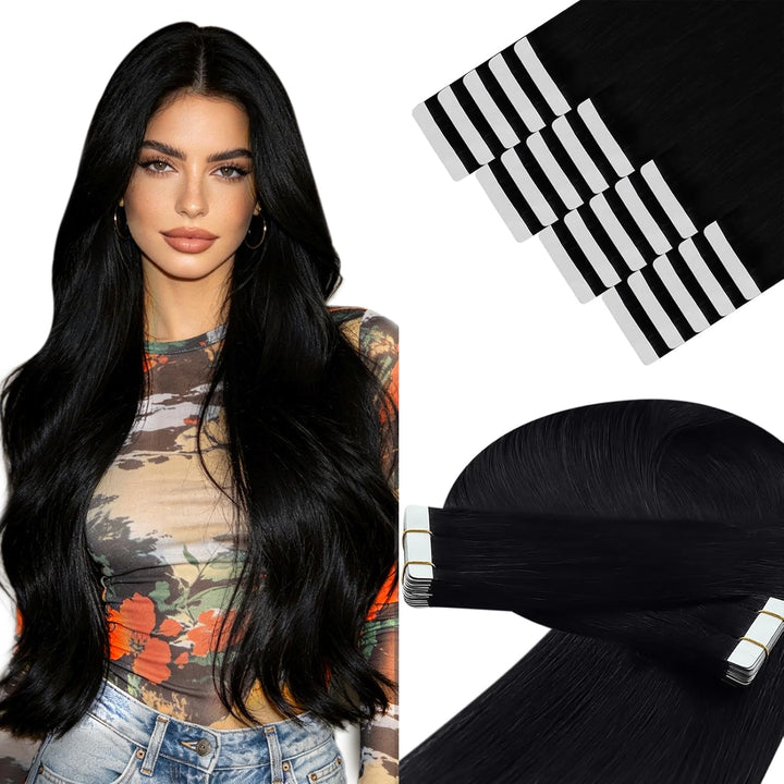 YoungSee Echthaar Extensions Tape Schwarz Tape Extensions Echthaar Schwarz Tape in Extensions Echtha