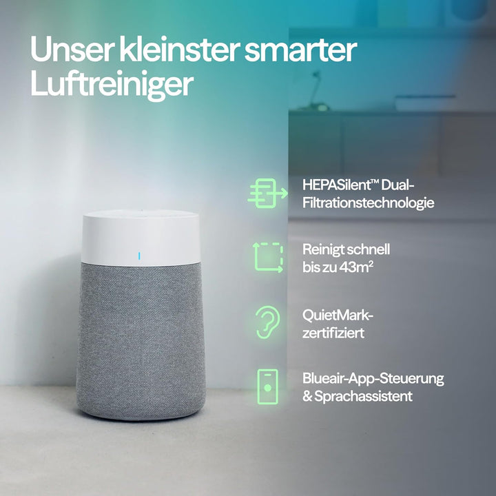 BLUEAIR Luftreiniger für kleine Räume, Schlafzimmer, Haus, reinigt 86 m² in 1h, HEPASilent Luftwäsch