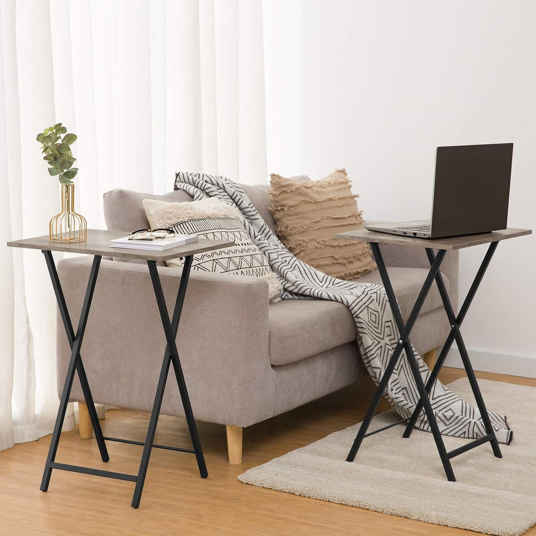 HOOBRO Beistelltisch, Klappbar Tablett Tisch, Sofatisch, TV Tray im Industriestil, Einfach Montierba