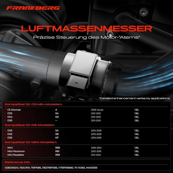 Luftmassenmesser für C5 Aircross DS3 DS4 DS5 DS7 M-i-n-i Grandland X 208 I 3008 308 I II III RCZ 200