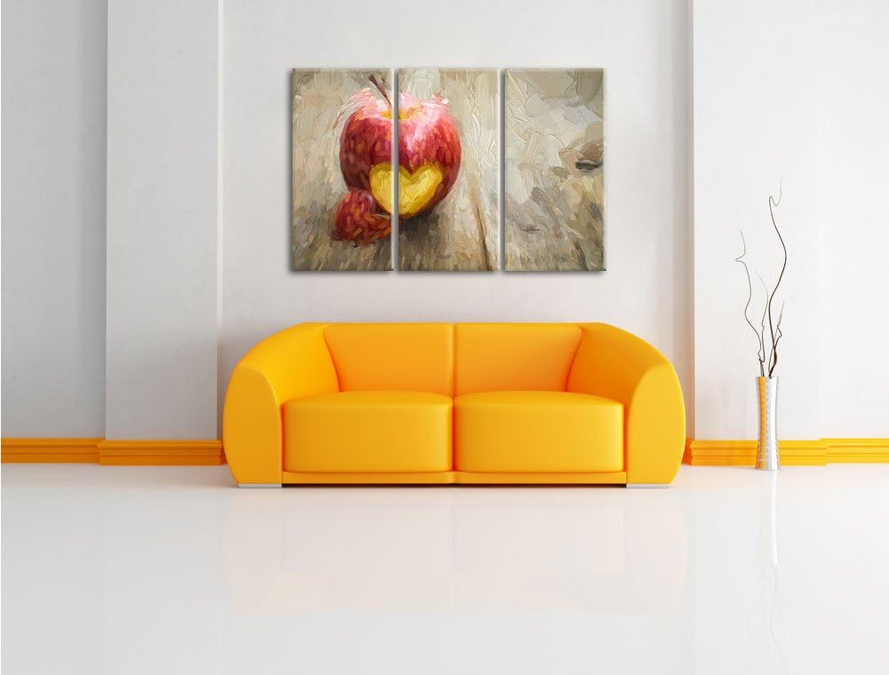 Pixxprint Herzschnitzerei in Apfel / 3-Teilig/Gesamtmass 120cm Leinwandbild bespannt auf Holzrahmen/