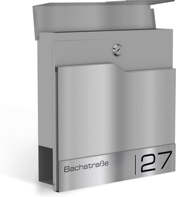 Metzler Standbriefkasten in Graualuminium - Pulverbeschichtet & mit Zeitungsfach - Inkl. Edelstahl S
