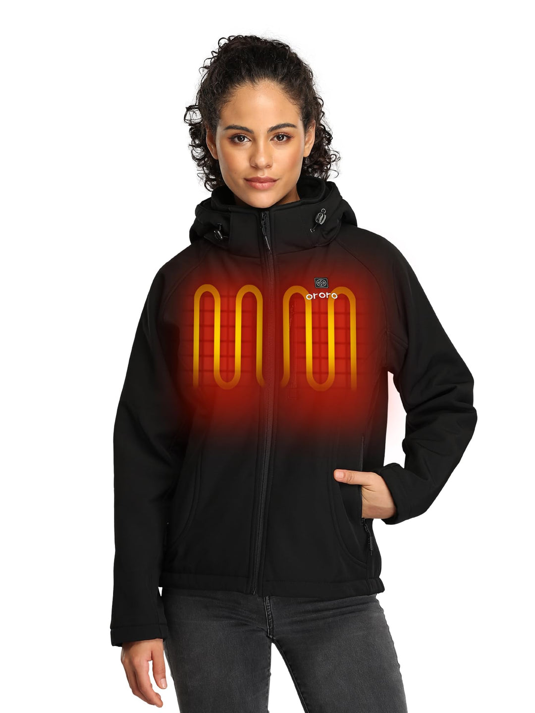 ORORO Beheizbare Jacke Damen mit Powerbank, Slim Fit Beheizte Jacke Damen Heizjacke Bis zu 10 Stunde