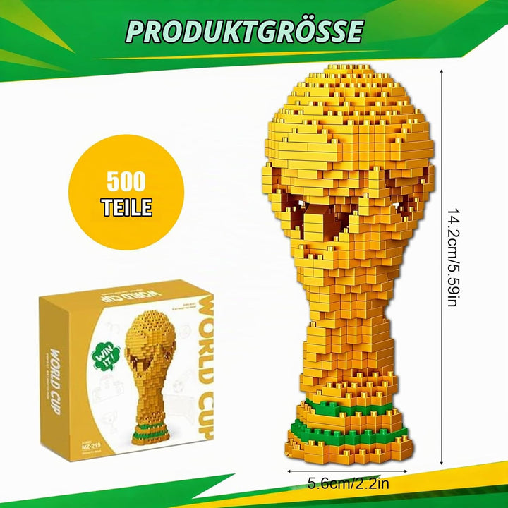 Fussball Bausteine Set, 500 Teile 3D Miniatur Fussball Bildungsspielzeug, Fussball-Champion-Trophäe