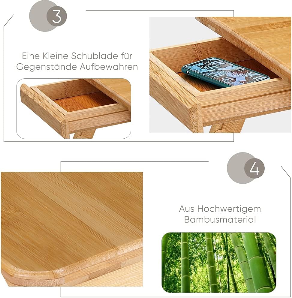 Laptoptisch, Betttablett Bambus Notebooktisch klappbarer Lapdesk Höhenverstellbarer Computertisch Be