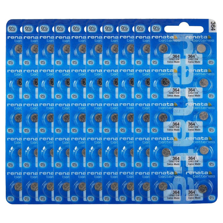 Renata 364 SR621SW Knopfzellen 10 Stück x 100 = 100 Silber 1,55 V Made in Swiss 100 Batteries, 100 B