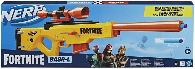 NERF Fortnite BASR-L Blaster mit Bolzen-Action, Enthält abnehmbares Fernrohr, 6-Dart Clip-Magazin, 1