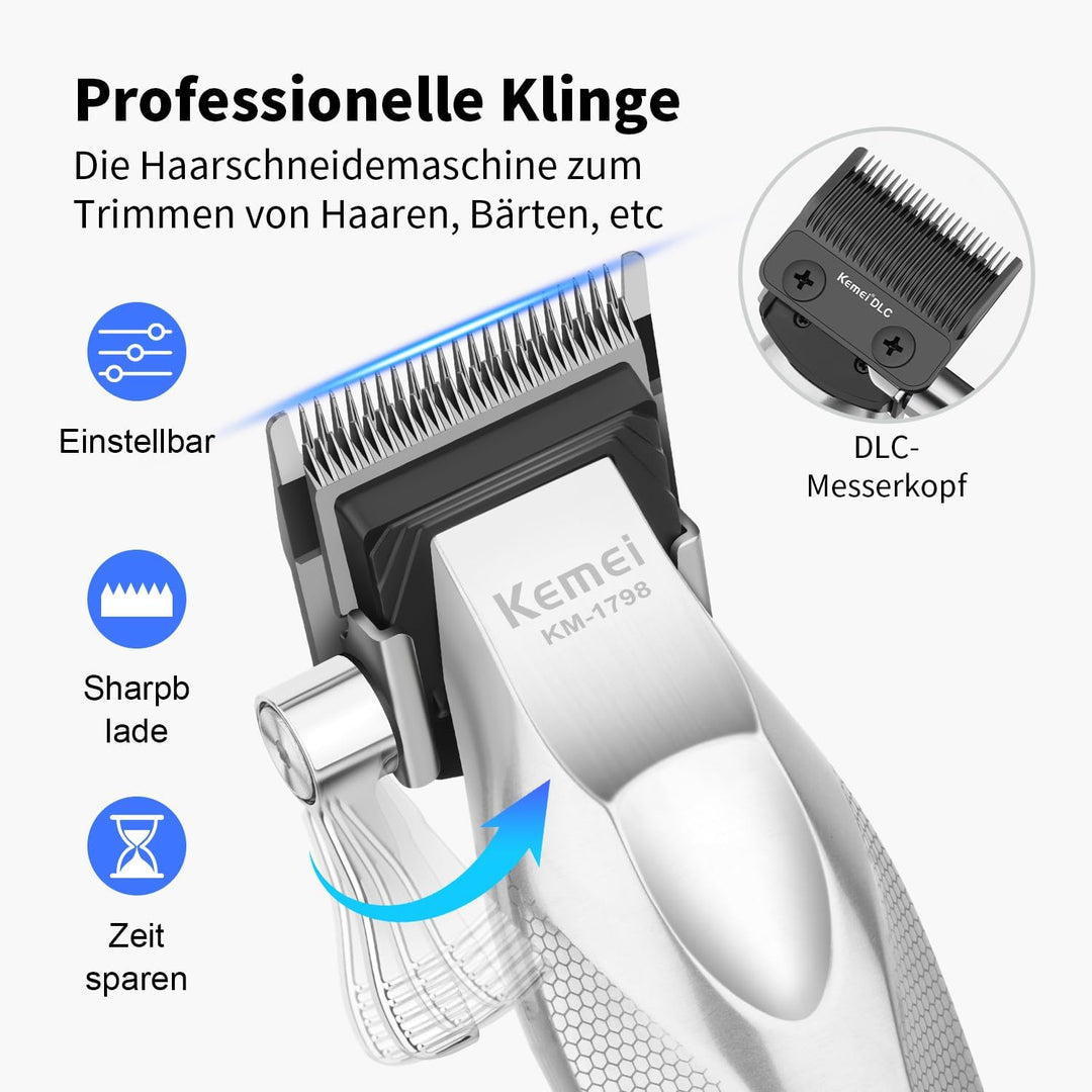 KEMEI KM-1798 Professionelle Haarschneidemaschine für Männer, Schnurloser Bartschneider, Barber Clip