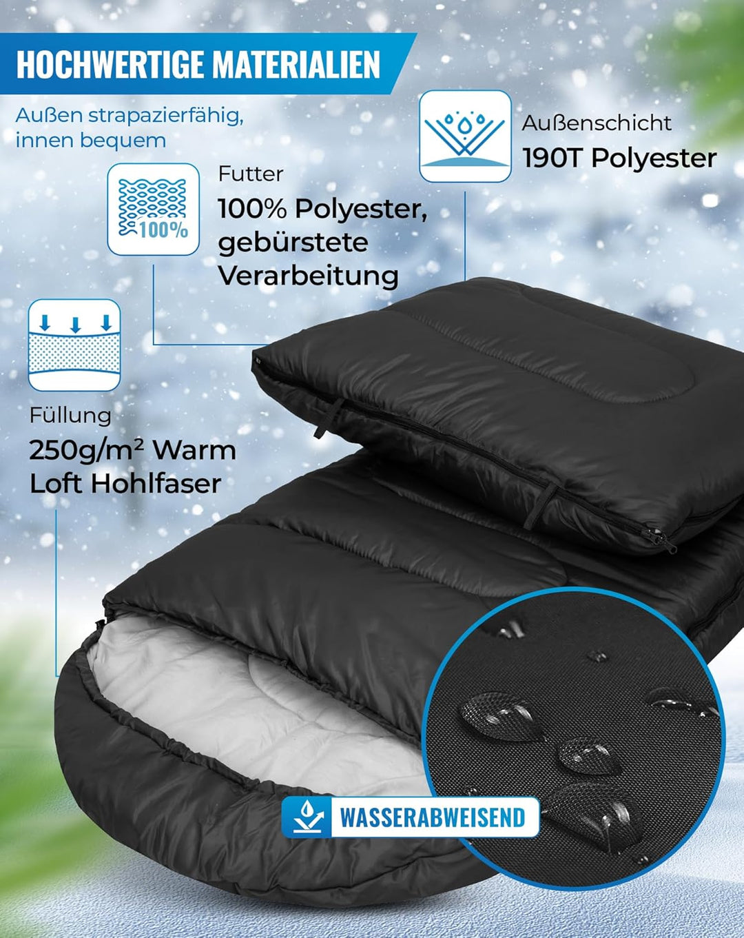 KingCamp Schlafsack für Erwachsene, kaltes Wetter & warm, XL, grosse und hohe Flanell-Schlafsäcke mi