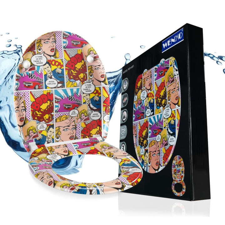 WENKO WC-Sitz Pop-Art, Toilettensitz mit Absenkautomatik, Fix-Clip Hygiene-Befestigung, WC-Deckel au
