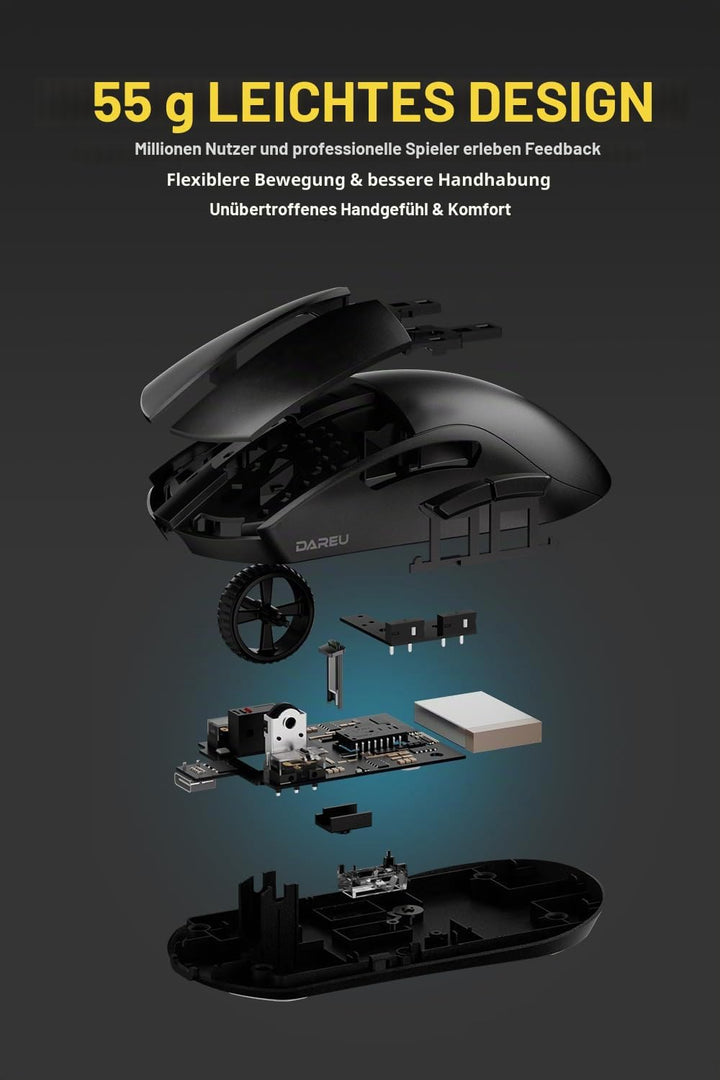 DAREU A950pro 4K Wireless Gaming Mouse: 55 g Ultraleicht, 4 kHz Abtastrate, Optischer Sensor PAW3395