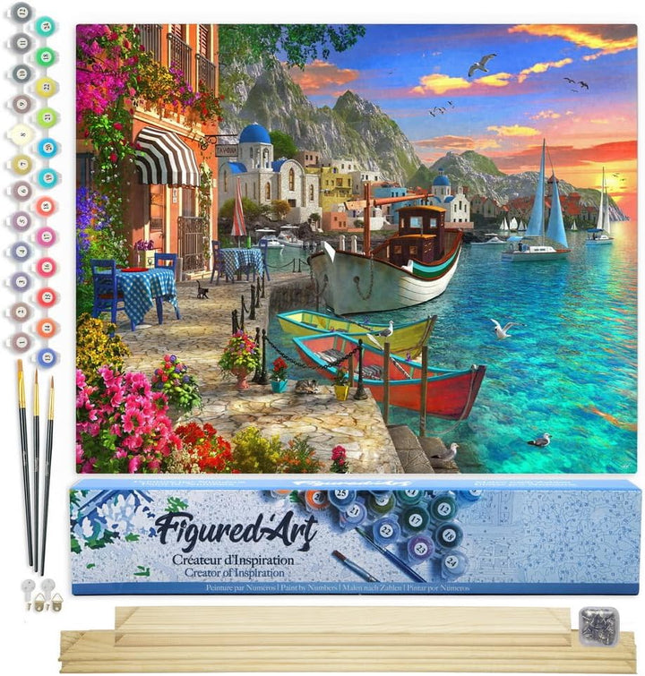 Figured'Art Malen Nach Zahlen Erwachsene Mit Rahmen Kleiner Hafen - Paint by Numbers Basteln DIY Bas