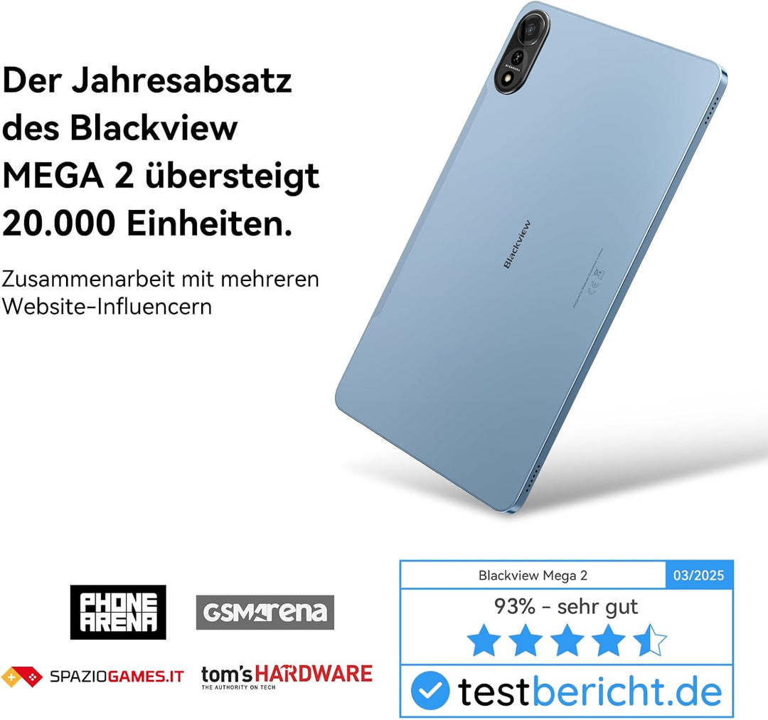 Blackview Mega2 Tablet 12 Zoll Android 15 Tablets, 24GB RAM+128GB ROM, 120HZ 2K FHD Gaming Tablet mi