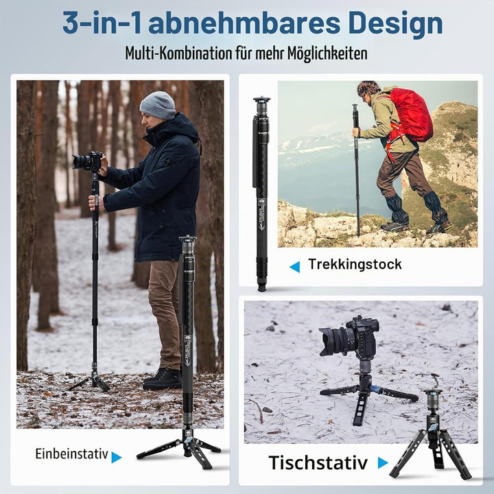 SIRUI SVM-145 Einbeinstativ Kohlefaser Kamera, 145cm Carbon monopod Rapid System Einstufige Höhenver