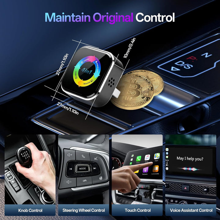 2026 4-in-1 Wireless CarPlay Adapter – Kabelgebunden zu Kabellos für CarPlay & Android Auto, 2.4+5.0