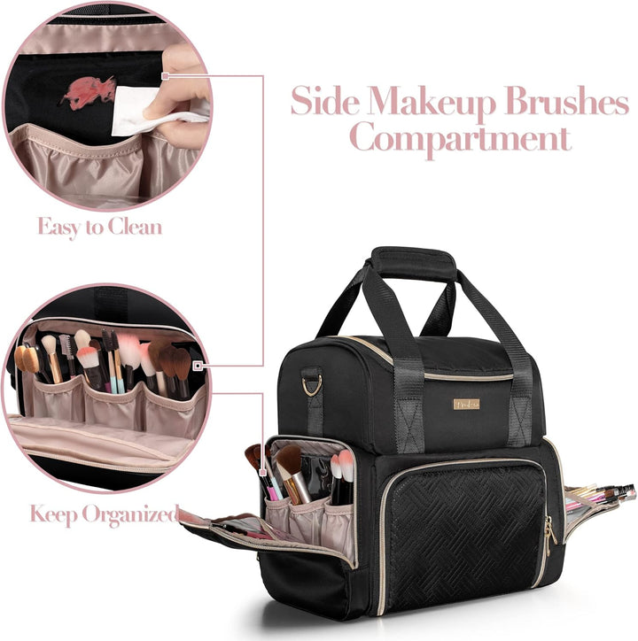 Grosses Makeup Tasche mit 3 Innentaschen, Doppellagiger Kosmetik Organizer mit Tasche für Makeup Bür