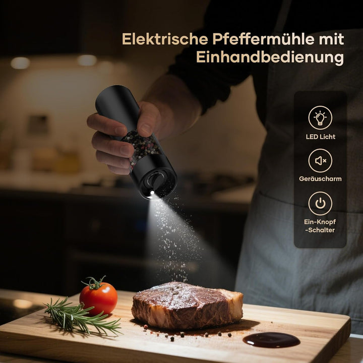 Salz und Pfeffermühle Elektrisch, Wiederaufladbare Pfeffermühle mit 5 Stufen einstellbarem Keramik M