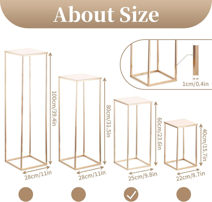Sziqiqi 60cm Metall Goldene Rechteckige Vasen mit Platte Hochzeits Tisch – 10Stück Hoch Vase Blumens