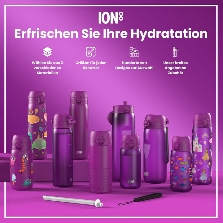 ion8 Trinkflasche, 500 ml, Auslaufsicher, Einhandöffnung, Sichere Verriegelung, Spülmaschinenfest, B