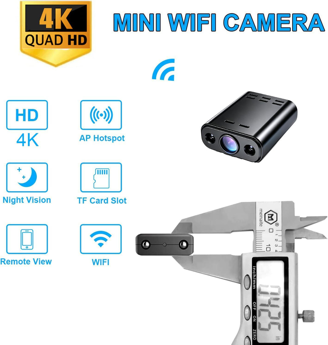 Mini Kamera, 4K Überwachungskamera Innen Akku Schwarz, Schwarz