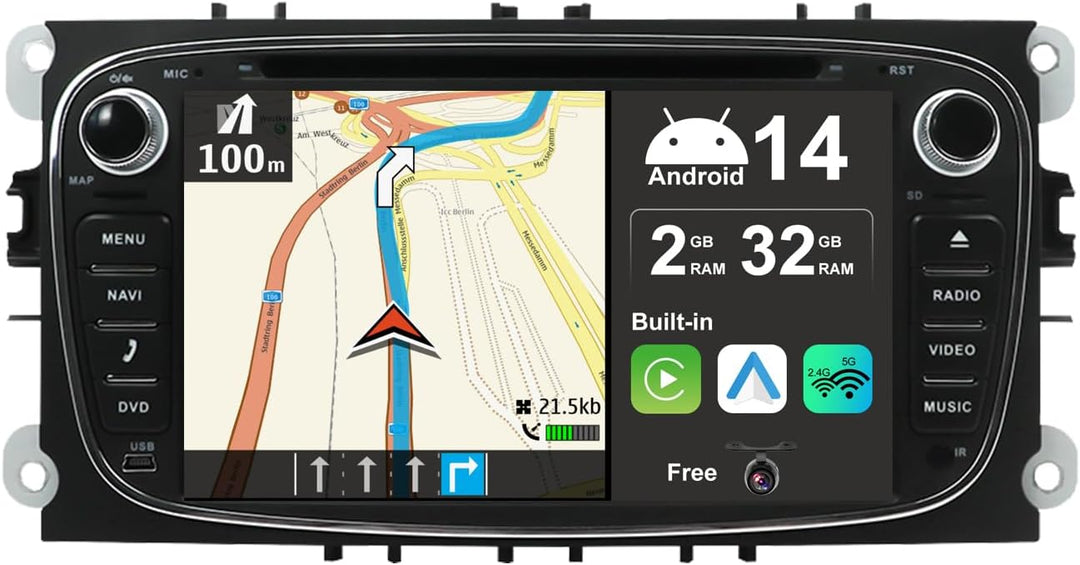 JOYX Android 12 Autoradio Passt für Ford Focus/Mondeo/S-Max/C-Max/Galaxy Navigation - GPS 2 Din - Ca
