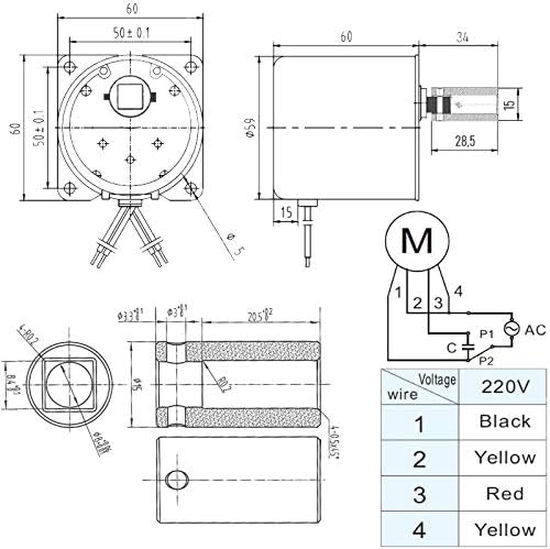 FENGTECH AC Synchron-Getriebemotor mit 8mm Grillspiess-Aufnahme, 60mm, 230V, 50Hz, 4W (2 Umdrehungen