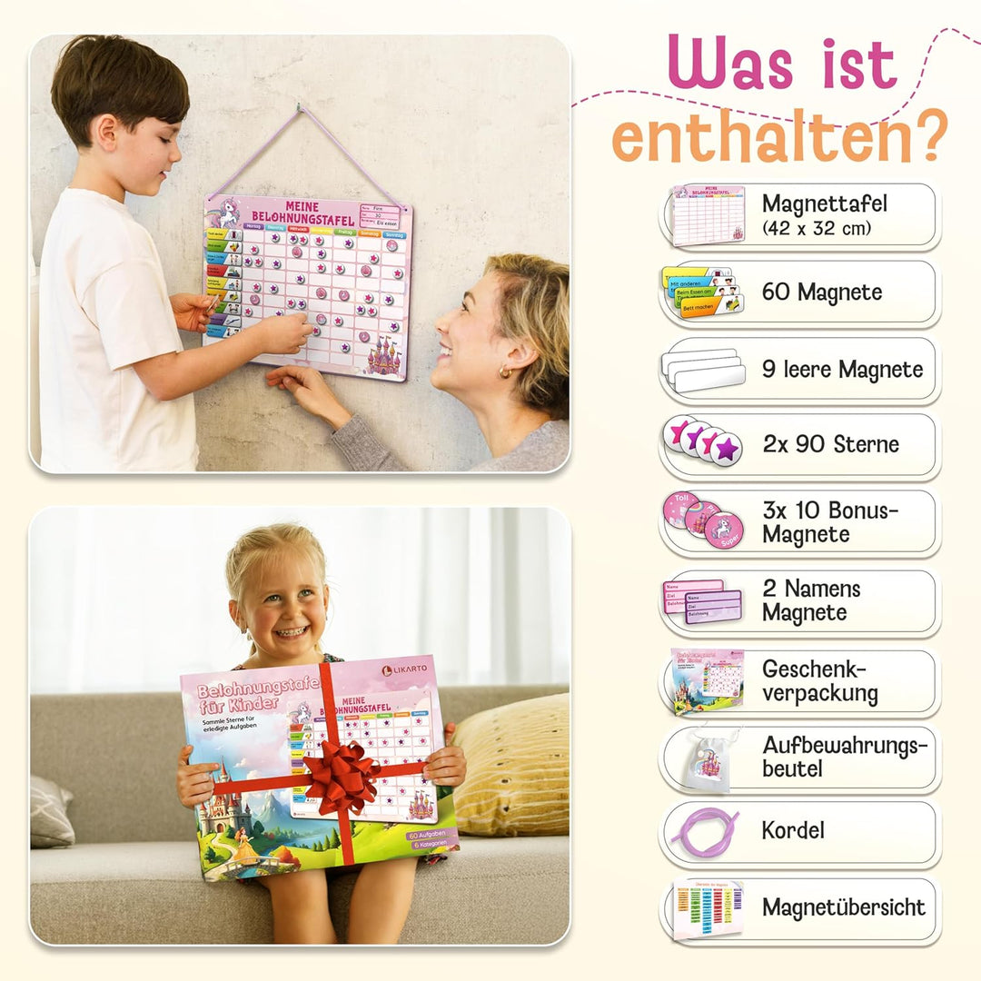 LIKARTO Belohnungstafel Kinder – [DAS ORIGINAL] – Montessori Aufgabenplaner & Magnettafel – individu
