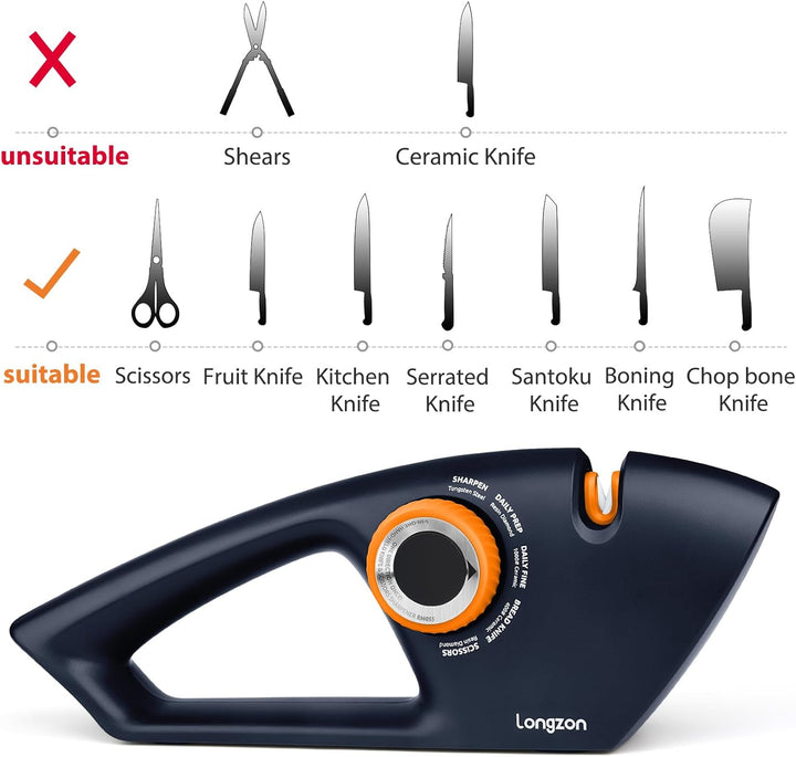 longzon Messerschärfer, 5-in-1 Stufen Einstellbarer Knopf Manuelle Messerschleifer mit Anti-Schneidh