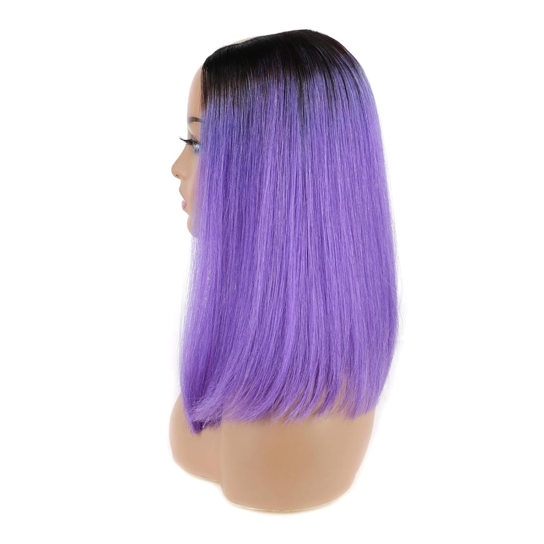 Huarisi Schwarze zu lila Bob Perücken u Teil Echthaar Menschliches Haar 10 Zoll 8a Short Wigs Straig