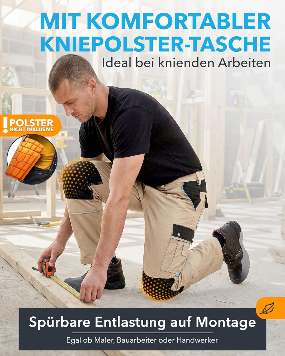 TMG® Lange Arbeitshose für Herren, mit Kniepolstertaschen, viel Stauraum, in Übergrössen erhältlich