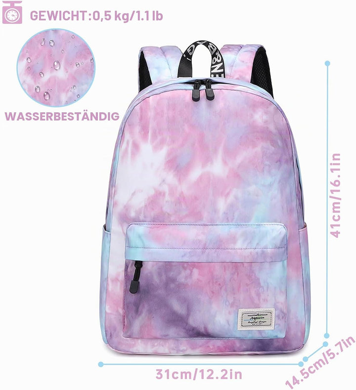 Lohol Leichter Schulrucksack für Mädchen, Kinder-Schulranzen-Rucksack mit Aufdruck (Batiken Lila), B