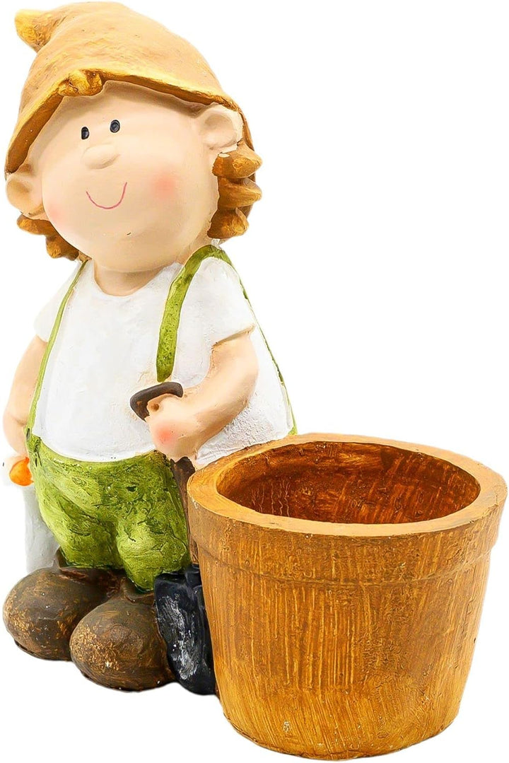 Wichtelstube-Kollektion XXL Gartenfigur Franz mit Blumentopf, Gartendeko Outdoor mit Pflanzkübel, li
