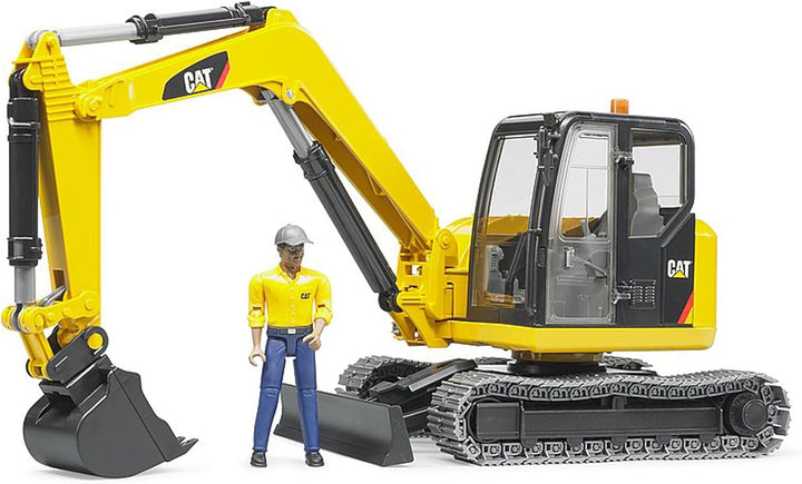 bruder 02466 - Cat Minibagger mit Bauarbeiter - 1:16 Baustelle Baufahrzeug Löffelbagger Arbeiter bwo