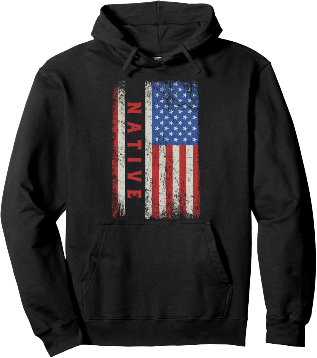 Indianer-Flagge, rot, weiss, blau, Used-Look, USA-Flagge Pullover Hoodie